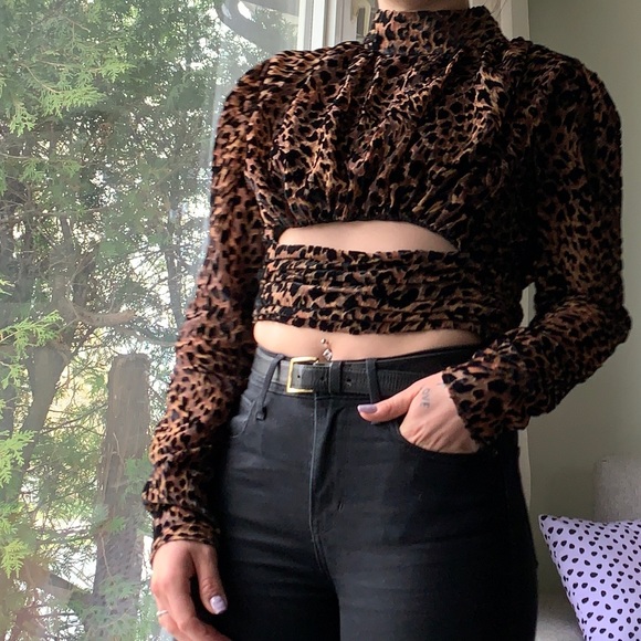 Leopard/Cheetah Velvet Peekaboo Crop Top - Picture 4 of 12